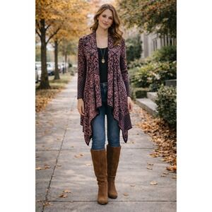 Boho Cardigan Sweater Womens Size XL Open Front Artsy Festival Layering Capsule